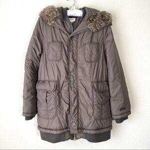 Vintage‎ Diesel Long Coat Brown with Fur Trimmed Hood Double Layer Size Small